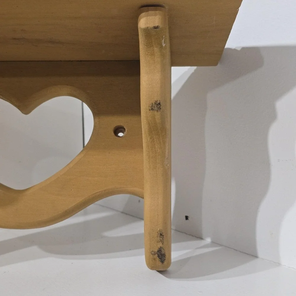 Vintage Wooden Wall Shelf Heart Cutout Cottagecore Plate Holder 12